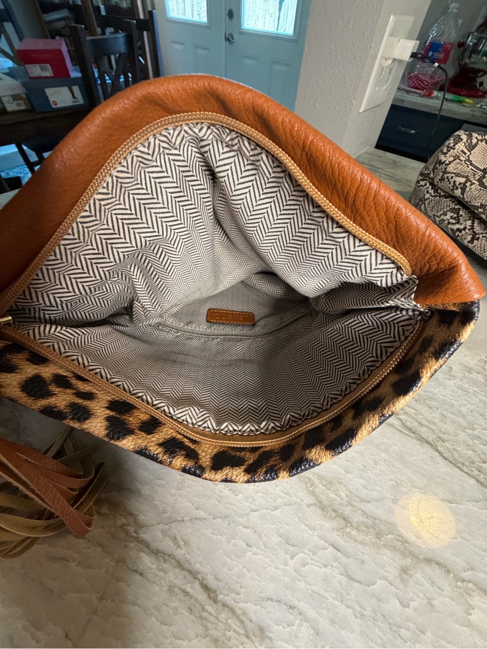 Leopard Print Fold-Over Crossbody Bag in Tan - Picture 6 of 7